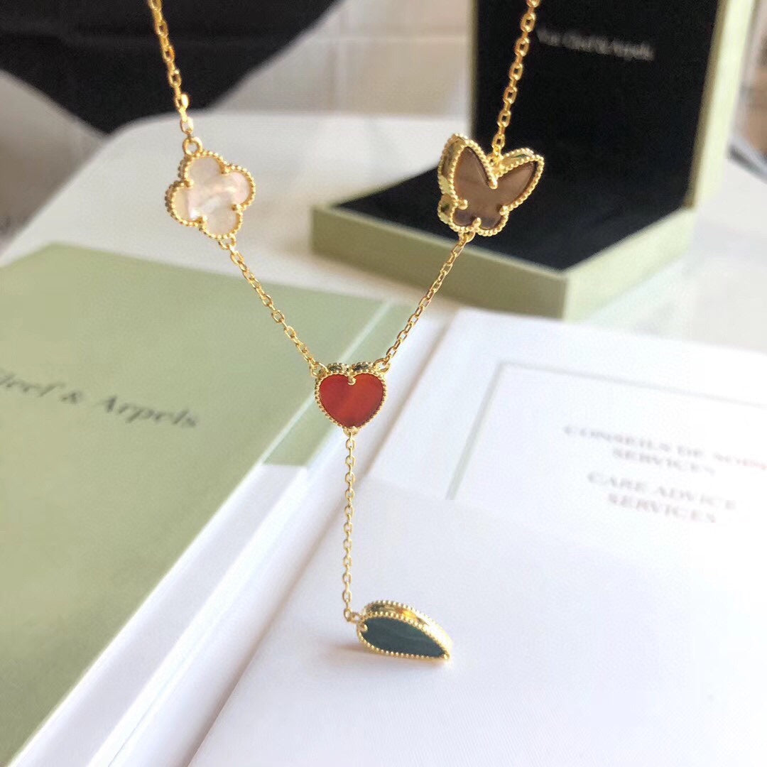 [Regalia Jewelry]LUCKY SPRING 4 MOTIFS ROSE GOLD NECKLACE
