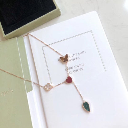 [Regalia Jewelry]LUCKY SPRING 4 MOTIFS ROSE GOLD NECKLACE