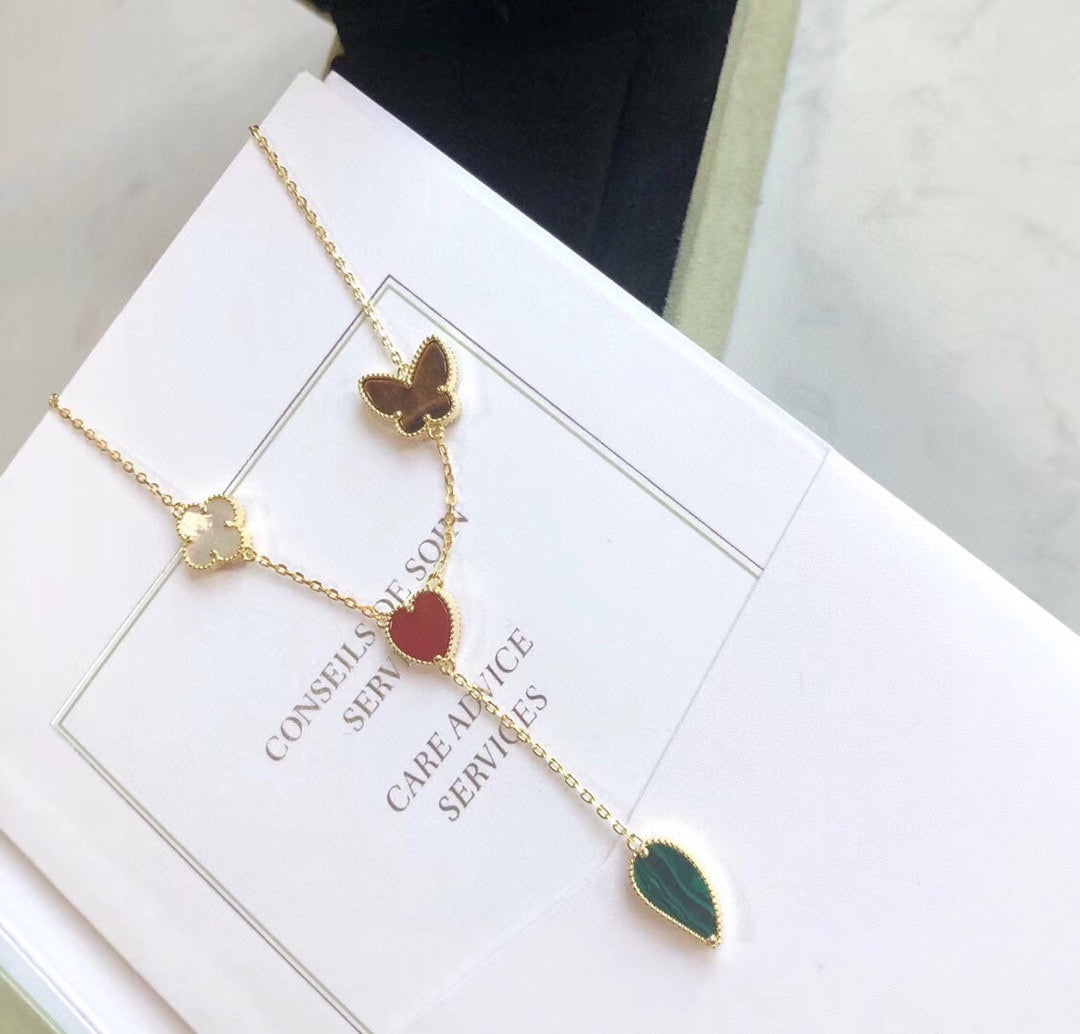 [Regalia Jewelry]LUCKY SPRING 4 MOTIFS ROSE GOLD NECKLACE