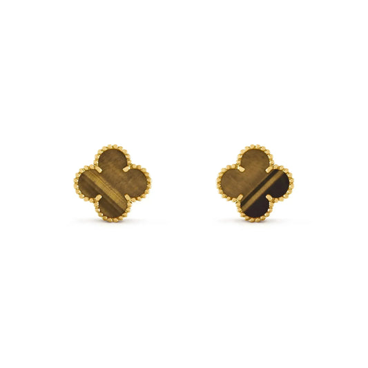 [Regalia Jewelry]CLOVER MEDIUM 1 MOTIFS TIGER EYE EARRINGS