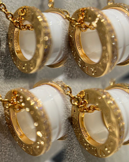 [Regalia Jewelry]ZERO 1 WHITE CERAMIC DIAMOND PINK GOLD NECKLACE